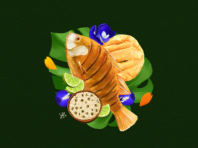 Pecao frito caribbean dominican fish food illustration moro procreate yaniqueque