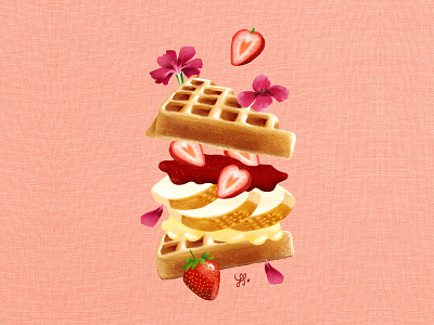 Waffle sandwich breakfast illustration procreate sandwich strawberry waffle