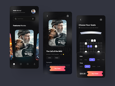 Cinema booking app app design booking cinema cinema app dark app game design ios minimal mobile mobile app design mobile design modern product design simple ticket booking ui uidesign uiuxdesign ux uxdesign