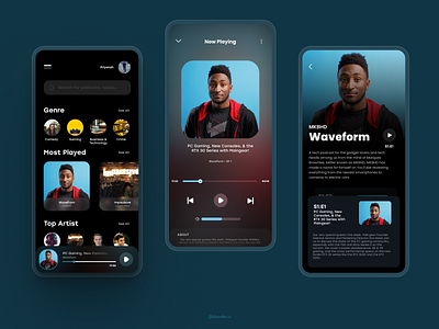 Podcast App UI app app ui clean clean ui concept design flat minimal mobile app mobile ui podcast podcast app podcast app ui ui ui design uiux ux