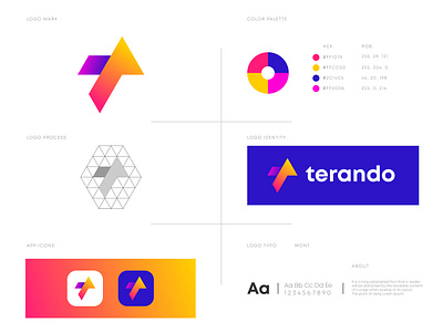 Terando Logo Branding Design abstract art abstract logo abstract t logo alphabetdesign brand identity branding and identity branding design business logo colorful logo gradient logo letter logo letter logo design letter logos logo design modern letter logo modern lettering modern logo modern t logo professional logo