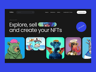 Kalao – NFT Marketplace animation black clean color dark mode design landingpage madeontilda marketplace minimal motion design nft nft marketplace ui ui design ui trends web web app web design webdesign