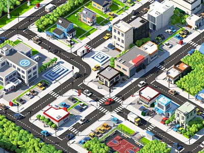 Cartoon City 3d building cartoon city illustration isometric lowpoly map town