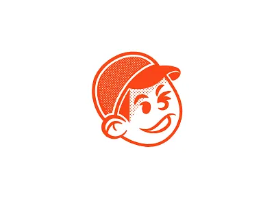 Lucky baseball kid baseball boy cap chap character cheeky halftone hat logo lucky mascot retro smile vintage wink