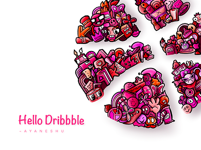 Hello Dribbble Doodle branding design digital digital art digital illustration doodle doodle art doodleart dribbble hello hello dribble hellodribbble illustration invite procreate procreate art procreateapp shadows vector