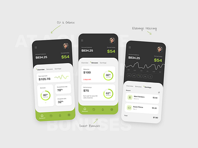 Earning & bonus tracker app balance bonus chart clean dashboard earnings finance money service simple