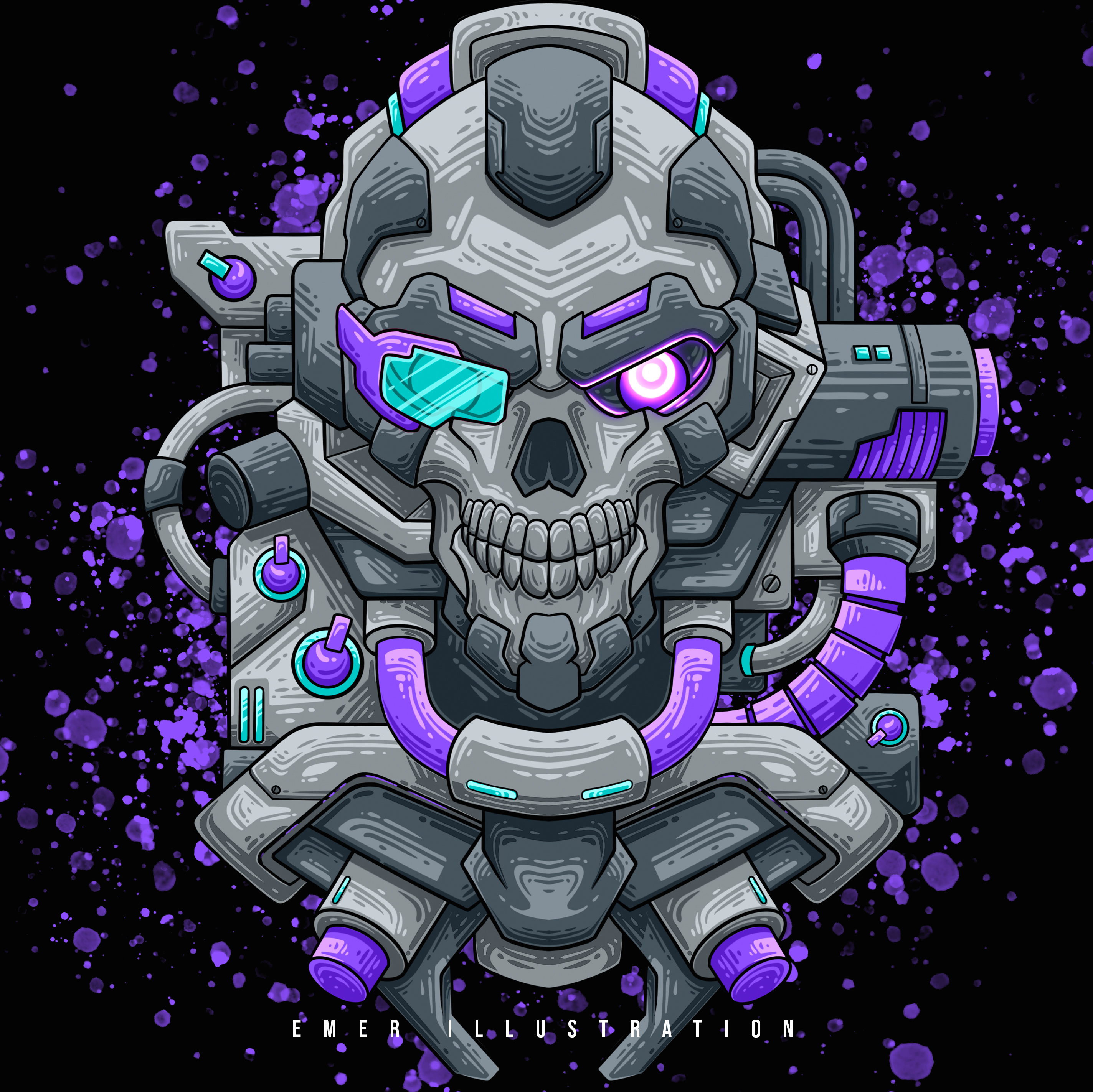 Mechanical Skull 03 apparel branding clothing dark design future graphic design halloween horror illustration machine mechanical skeleton skull vector