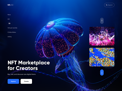 NFT Marketplace - Web Design with 3Ds 3d 3d art 3d artist 3d model 3d modeling 3d website colors marketplace marketplace app neon nft nftart ui design web web app web design