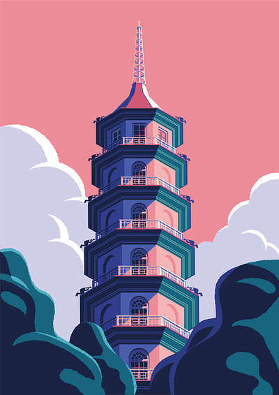 Kew Gardens Pagoda asia building isometric london pagoda