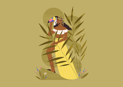 tropical mood character design flat girl illustration nature procreate toucan vector woman