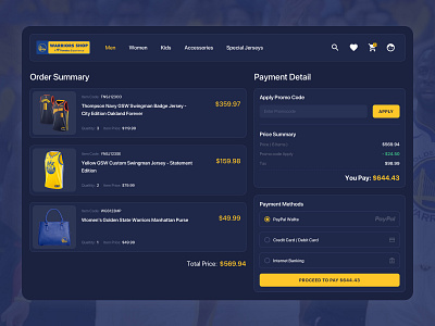 Payment Dialog for Basketball Team basketball dark ui design dialog flat golden state warriors icon logo menu method minimal order payment pricing shopping sports typography ui ux yellow