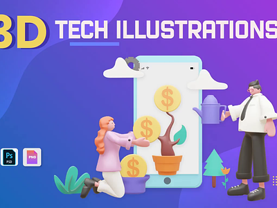 3D Tech Illustrations 3d branding design graphic design icons illustration