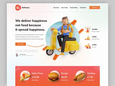 Food Delivery Company Landing Page 3d best website design creative delivery app delivery service design food app food illustration food landing page illustration landing page design ui ui ux uiuxdesign vector website design
