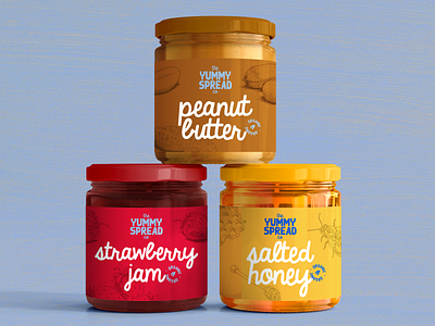 the Yummy Spread co branding color palette graphic design honey instagram logo packaging peanut butter sticker strawberry jam the yummy spread co