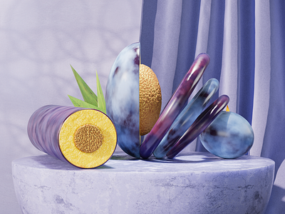 Simplification. Plum 3d 3d art 3d artist 3d illustration abstract composition blue c4d cinema4d design fruits illustration motion design nature plum redshift still life summer texture