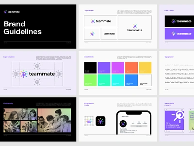 Teammate Brand Guidelines brand branding design find friendly hire icon job logo logodesign loupe magnifying minimal people recruitment search shine smart logo team teammate