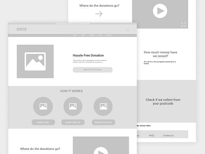 Lo-Fi Wireframe for Clothes Donation clothing donation grey lo fi low fidelity simple uidesign uiux web design wireframe wireframes