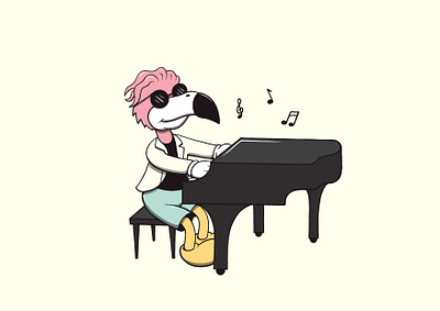 Just one cool flamingo cartoon cartoon character character characterdesign flamingo funky and fresh illustration jazzybam musician piano