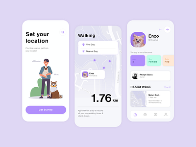 Mobile App for Dogs app app design application clean color dog dog care flat icon location minimal mobile mobile design mobile ui profile typography ui ux walk web