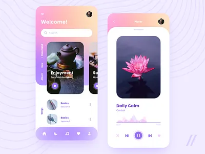 Meditation Music App (Headspace Redesign) app design headspace meditation mindfulness minimal mobile music mvp online purple purrweb react native relax relaxation startup ui ux wellness yoga