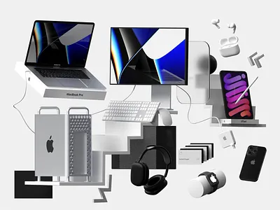 Apple Ecosystem - 3D Illustration 3d 3dart 3ddesign 3dillustration 3dmodelling 3dtechnology branding c4d cinema4d computer design graphic design icons illustration laptop logo motion graphics pc ui