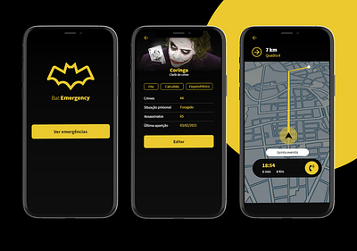 Bat Emergency aplicativo app bat batman coringa criminal dark theme emergency gang gangster gps police ui ui ux ux