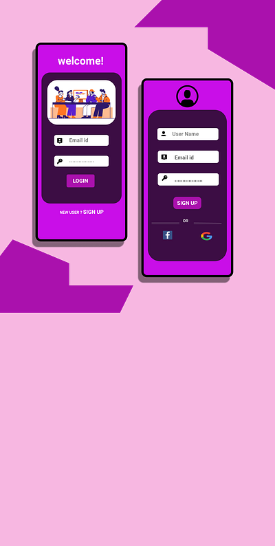 Job search app login and sign up screen ui app design ui ux web