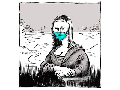 Smile cartoon drawing illustration ink brush ink sketch monalisa satirical sketch