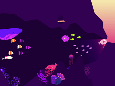 Fish in cave 2d animation bright cave creative deep fish glow illustration motion motion design motion graphics neon nice sea transition vibrant