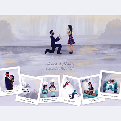 Wedding engagement illustration artwork couple illustration couples drawing engagement illustration love polaroid procreate romance romatic wedding