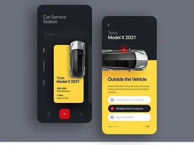 Car Service Concept - Dark Theme app design car colors concept dark design design concept ios app ios app design iphone x mechanic minimalist mobile modern rebound service simplistic tesla ui ux