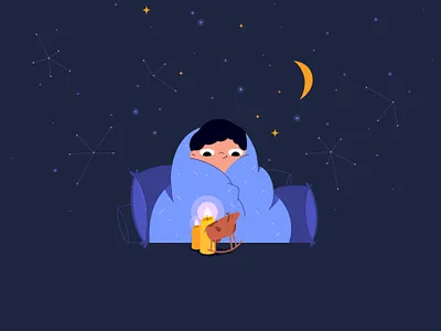 Dream blanket candles character child childhood memories constellations cow design dream girl illustration miracle night sky pillows teenager toy vector wacom