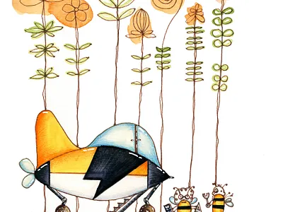 bee jet final childrens illustration color pencils illustration watercolor illustration