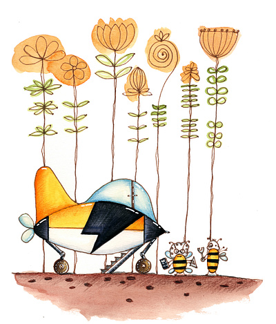 bee jet final childrens illustration color pencils illustration watercolor illustration