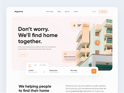 Home rent service landing page apartment architecture buy fare home rent house landing page landlord property type real estate register rent rent range sign up tenant ux weather web design web ui website design