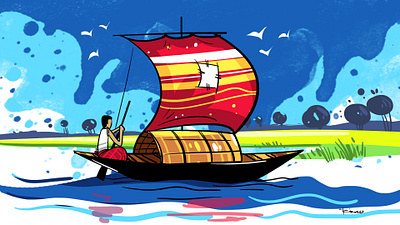 HOW TO DRAW A BOAT I BANGLADESHI BOAT DRAWING I BOAT AND RIVER S branding cgwork delowarripon delowarriponcreation design digitalart drawing illustration sketchart vector