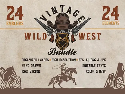 Vintage Wild West Bundle bandit cowboy desert horse rodeo salon vintage west wild west