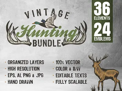 Vintage Hunting Bundle adventure bundle deer forest hunt hunting tour vintage wildlife