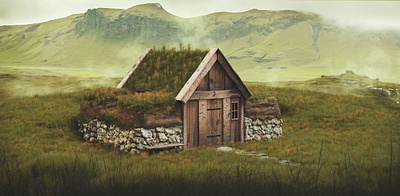 Turfhouse Environment Scene 3d 3d artist 3d modeling blender blender3d digital painting photoshop