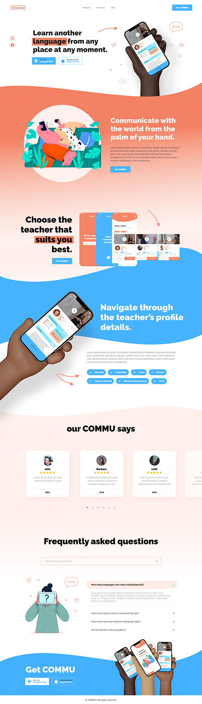 commu - landing page app branding design illustration logo ui uidesign web website
