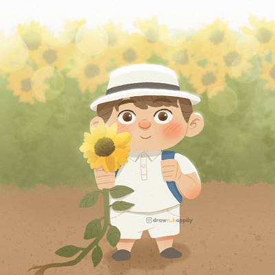 Little Man character children children book illustration childrens book childrens illustration illustration kid kidlitart kids illustration sunflowers sunny warm