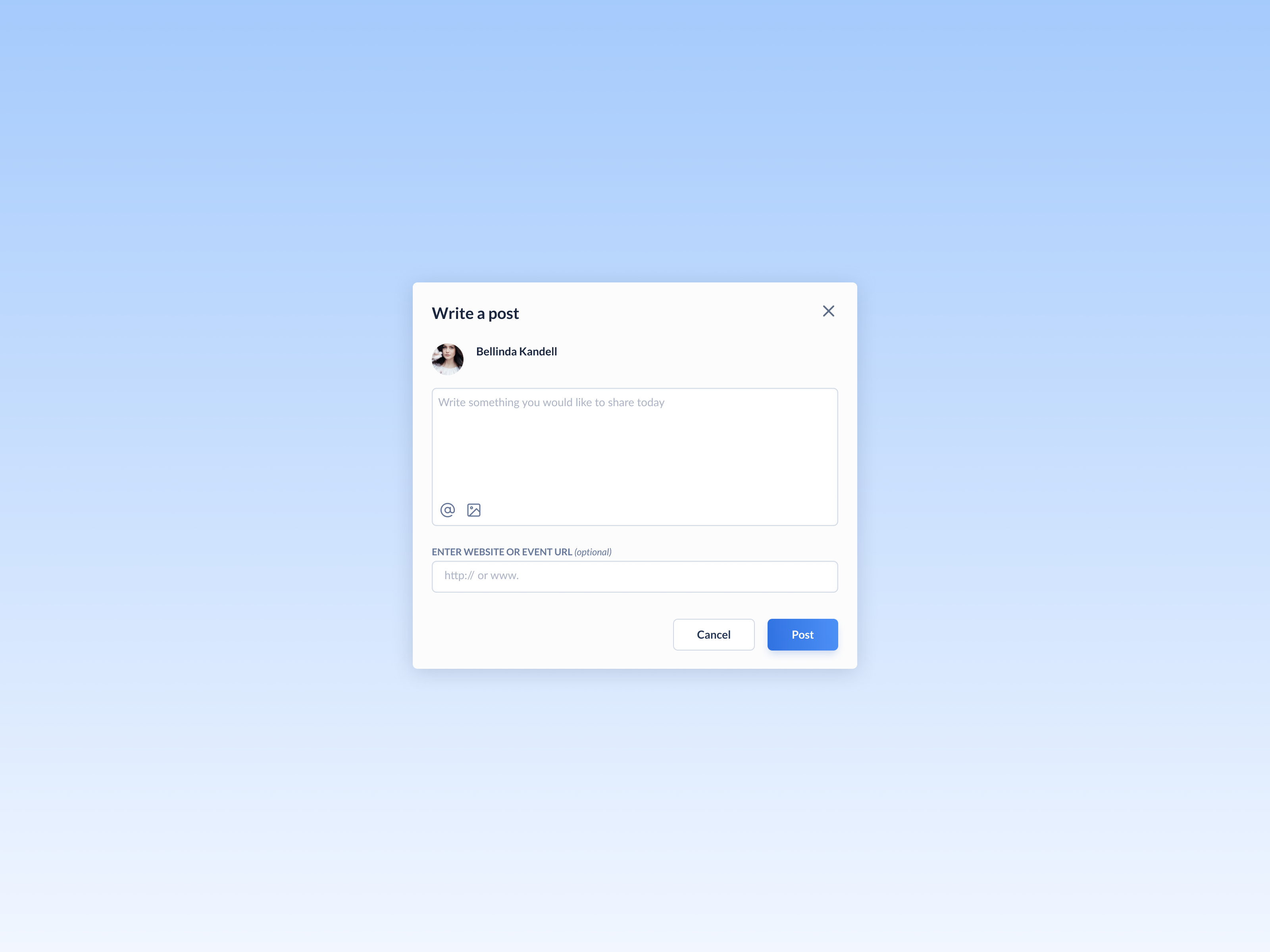 Example of Write a Post Modal window