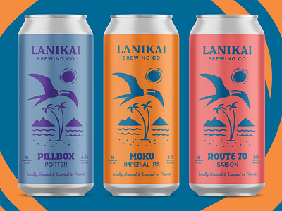 Lanikai Brewing Co. - Beer Label Concept beer beers bird birds can cans design hawaii kailua lanikai logo ocean packaging palm palms sea tree trees vector water