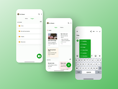 Simply Note Mobile App Concept android app design app design apple app clean concept design exploration green minimal mobile app notes app simple ui usability user experience user interface ux
