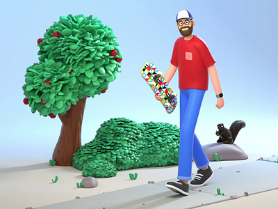 Skatepark Bound 3d 3d art animation bush c4d character cinema4d clean illustration leaves octane outdoors rigging sidewalk simple sky squirrel tree