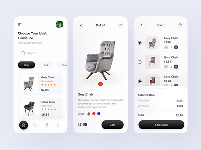 Furniture Shop App app chair app clean ui design ecommerce ecommerce app flat furniture furniture app furniture design furniture store furniture website minimal mobile app online shop online shopping property ui uiux ux