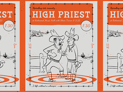 High Priest Flyer art direction cowboys digital design graphic design orange orange and black poster design show poster typography vintage aesthetic
