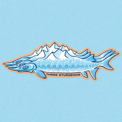 Three Sturgeons Sticker apparel design design illustration