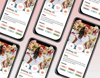 Dating App UI Challenge - User Profile app branding dailyui dailyui 006 dailyuichallenge dating app dating app design design landing page minimal mobile app mobile app design mobile application redesign ui ux