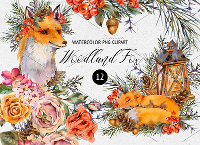 Watercolor Fox Woodland Clipart animation branding design graphic design illustration illustrator logo minimal typography ui